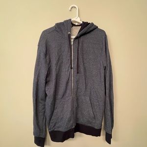 H&M Mens L Large Zip-Up Hoodie Jacket Dark Blue/Grey
